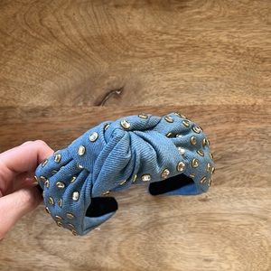 Top knot headband light denim color with rhinestones